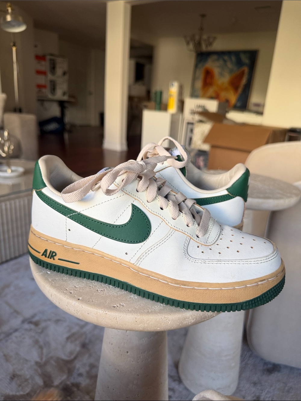 Nike Air Force 1 Low White with Green Swoosh and Tan Midsole